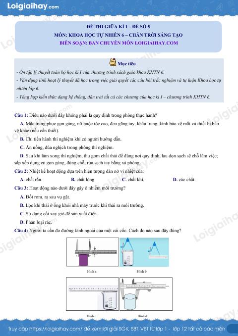Đề thi giữa kì 1 KHTN 6 Chân trời sáng tạo - Đề số 5